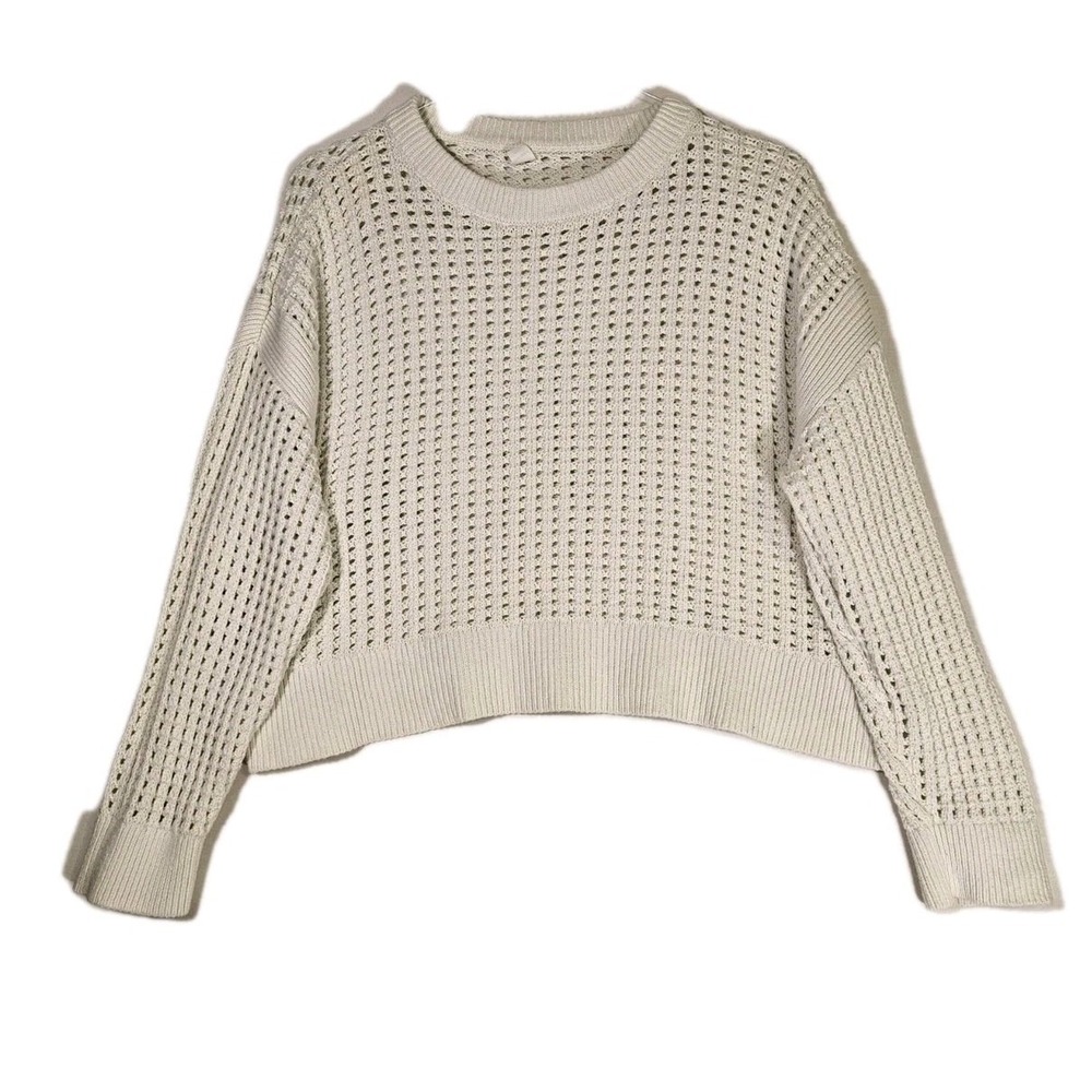 Old Navy Long-Sleeve Cropped Crochet Sweater Loose Knit Pullover 100% Cotton L